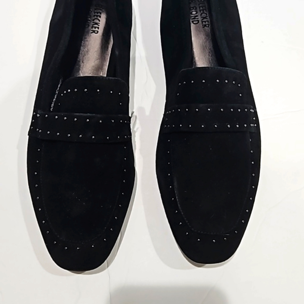 Bleecker & Bond Black Suede Leather Loafer Flat Shoe Stud Accents 9.5 M EUC - Picture 2 of 6